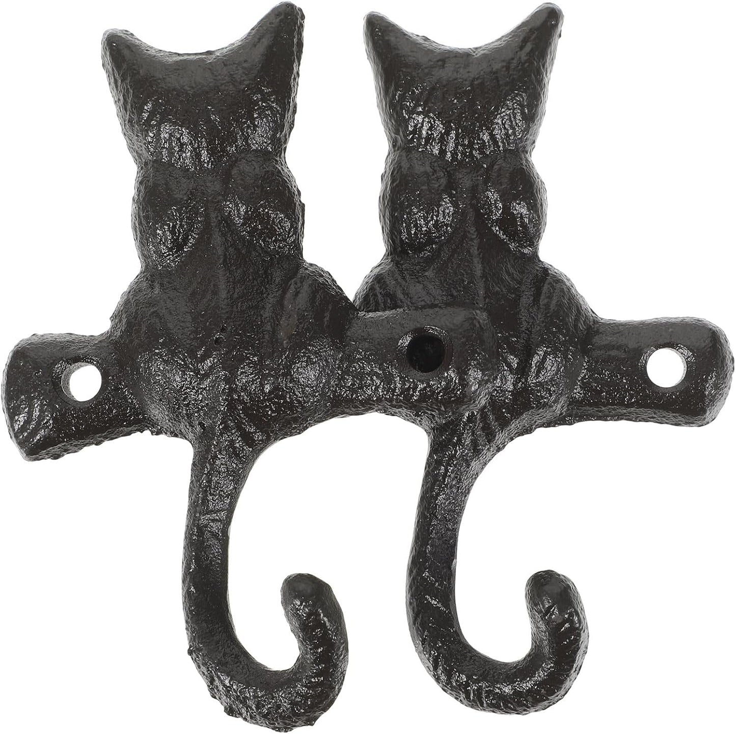 HOMSFOU 2pcs Cast Iron Cat Hook, Decorative Wall Mount Hook for Coat and Key Holder