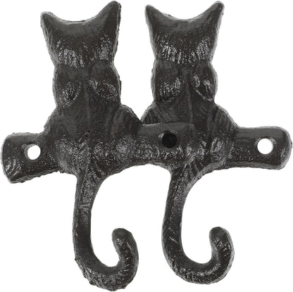 HOMSFOU 2pcs Cast Iron Cat Hook, Decorative Wall Mount Hook for Coat and Key Holder