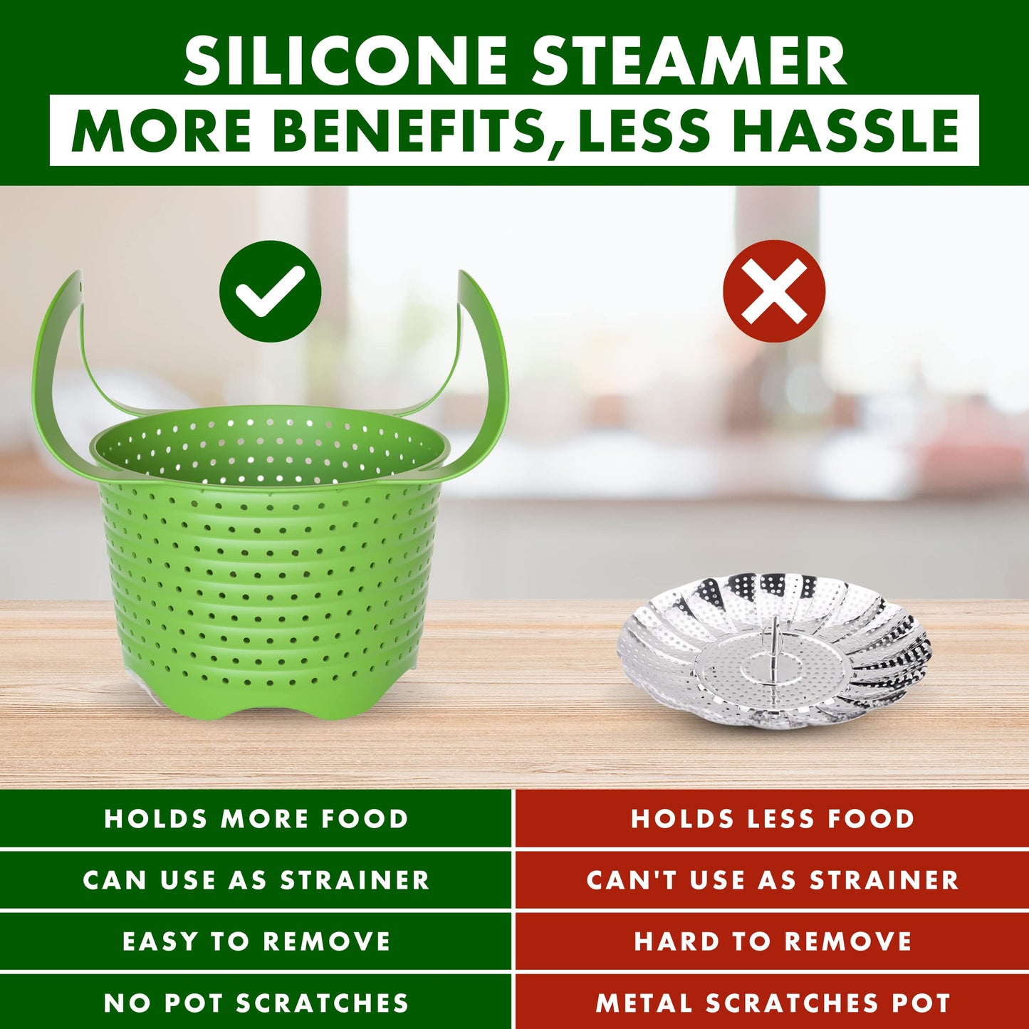 Avokado Silicone Steamer Basket for 6qt Instant Pot [3qt, 8qt avail], Other Pressure Cookers - 100% Food Safe, BPA-Free, Dishwasher Safe Collapsible Vegetable Steamer Basket & Strainer
