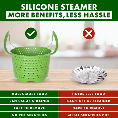 Avokado Silicone Steamer Basket for 6qt Instant Pot [3qt, 8qt avail], Other Pressure Cookers - 100% Food Safe, BPA-Free, Dishwasher Safe Collapsible Vegetable Steamer Basket & Strainer