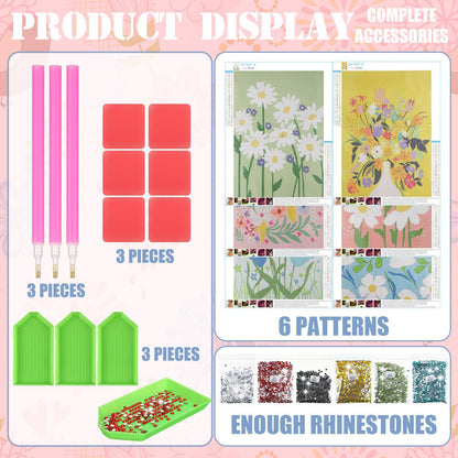 Trandraft 6 Pcs Diamond Art Paintings Kits 12 x 16 Inch Floral Diamond Art Accessories for Adults Wild Flowers Gem 5D DIY Crafts Aesthetic Wall Decor for Home