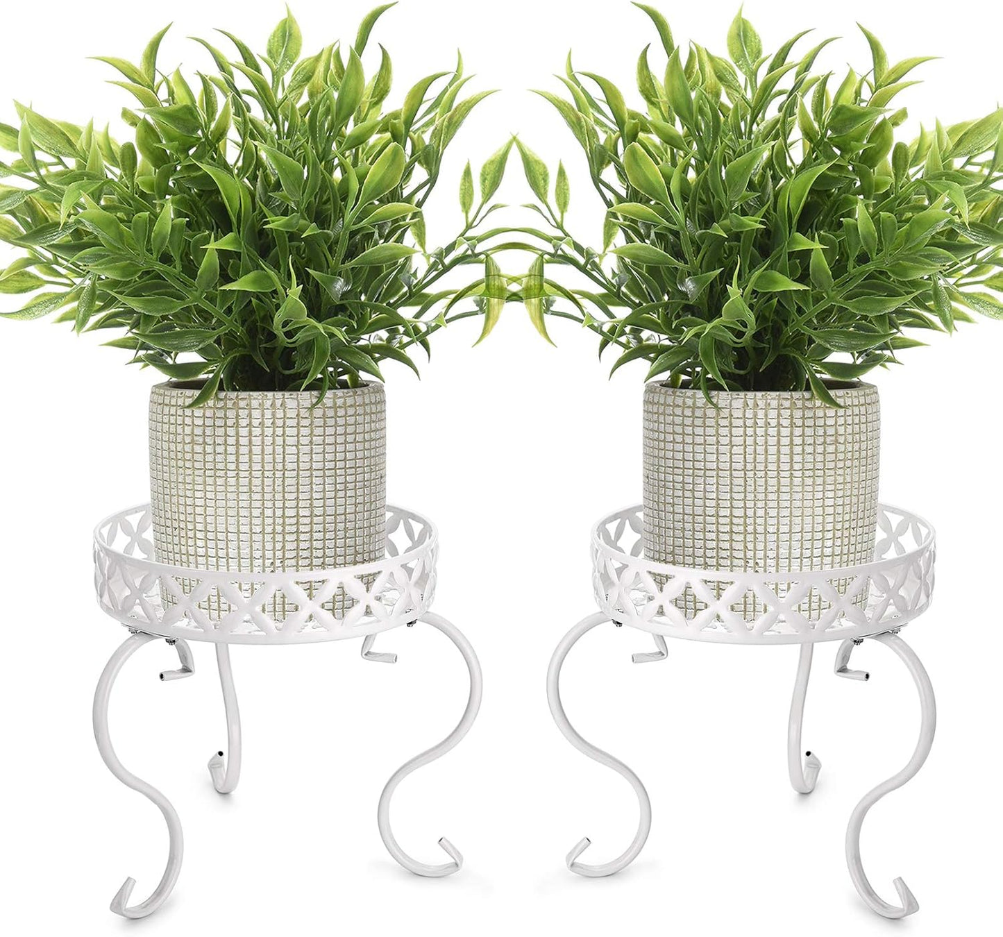 OwnMy Set 2 of Metal Round Plant Stand Rustproof Iron Flower Pot Holder, Modern Plant Display Potted Rack, Indoor
