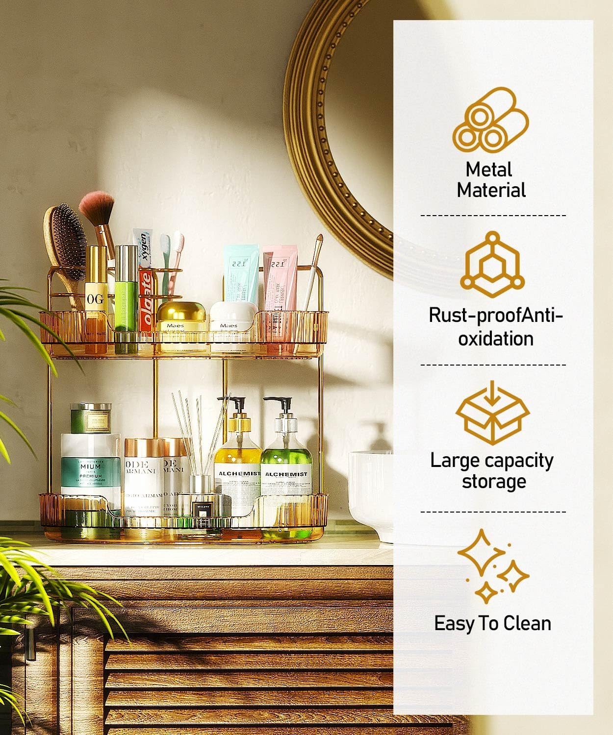 2-Tier Counter Countertop EUHOME Corner Bathroom Organizer Makeup Cosmetic Storage, Tool-Free Installation Acrylic