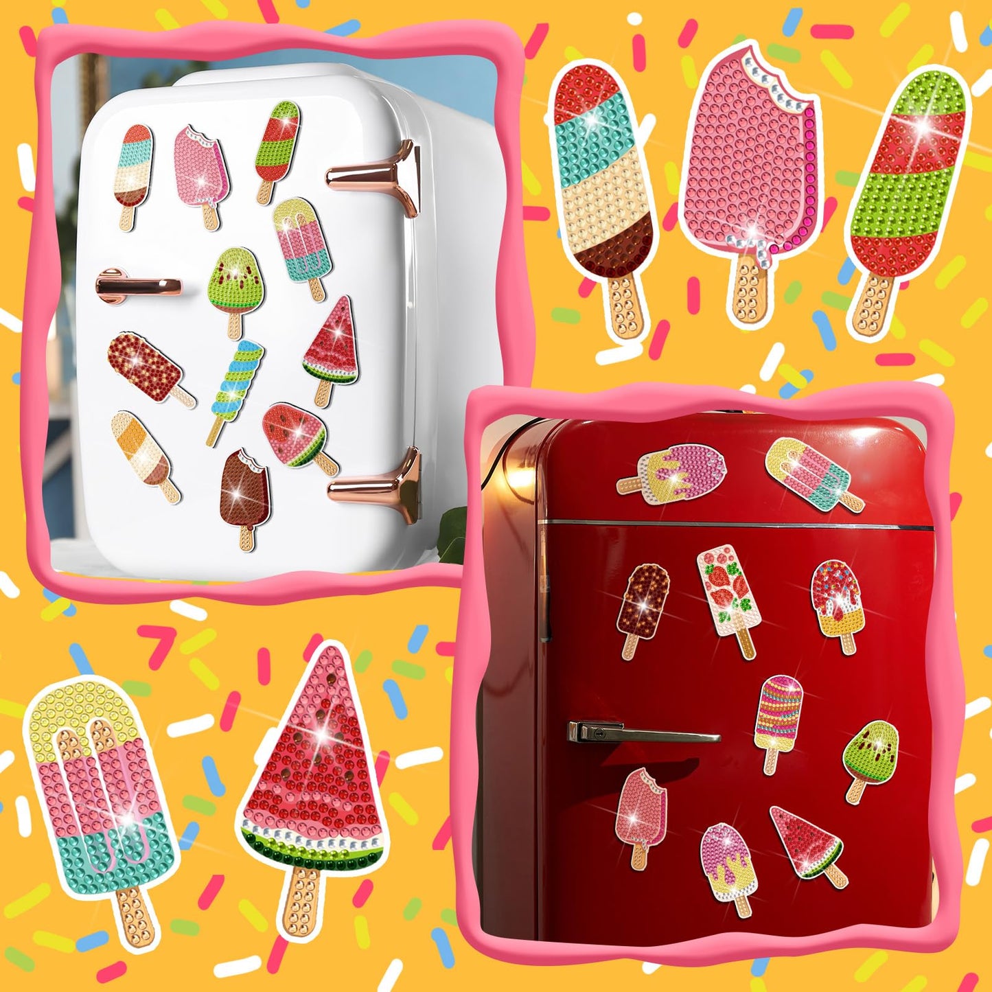 Remuuly 30 Pcs Ice Cream Diamond Painting Magnets Summer Diamond Art Magnet Kits for Adults Ice Cream 5D Rhinestones Refrigerator Magnetic Stickers for Beginner DIY Crafts Fridge Summer Gifts
