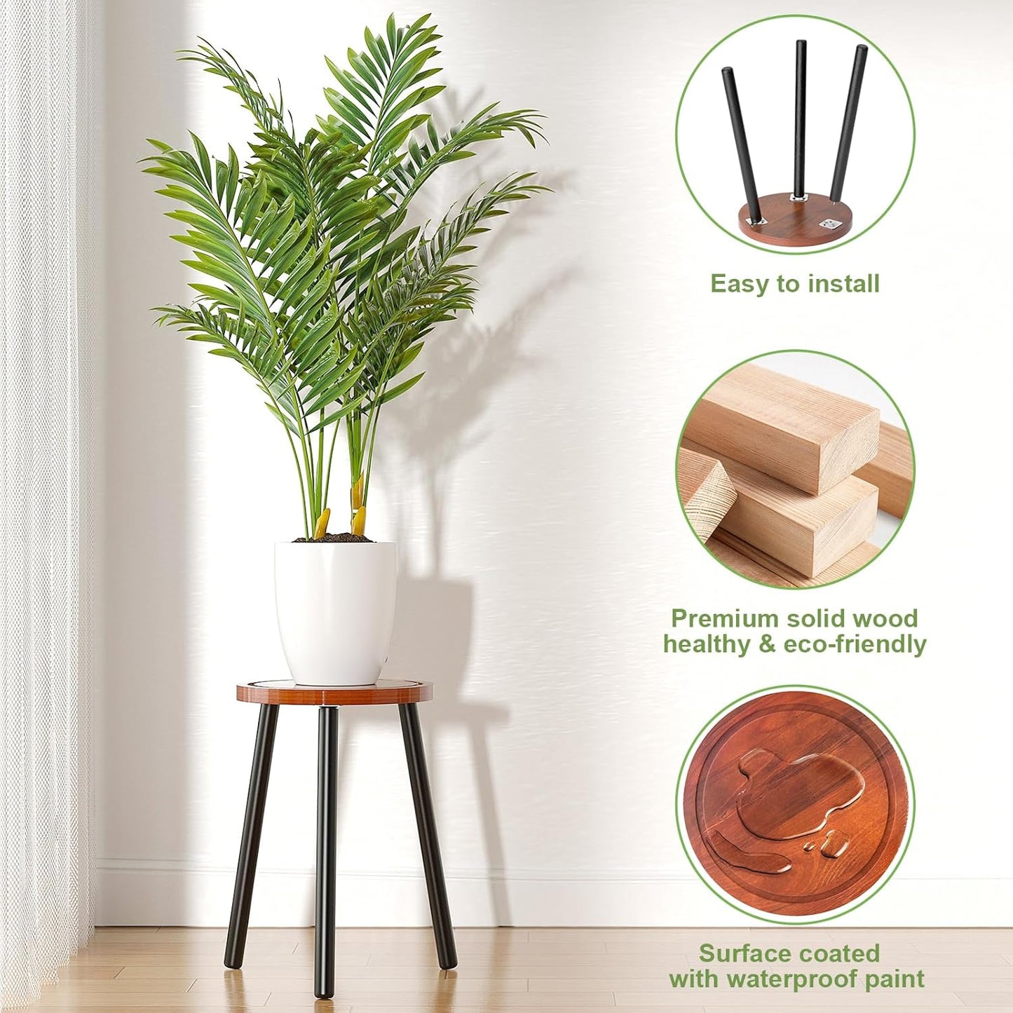 Vecxoty 16.7" Wood Plant Stands Indoor, Tall Plant Stand Outdoor Mid-Century Plant Stool, Single Plant Table Modern