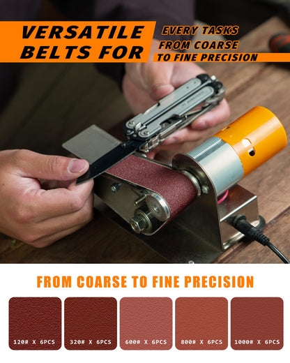 Mini Belt Sander, Electric Small Sander Knife Making Supplies, 7 Adjustable Speed Electric Knife Sharpener, Power Belt Grinder for Woodworking, Metal Working DIY (6.5'' x 6.8'' x 4.8'')