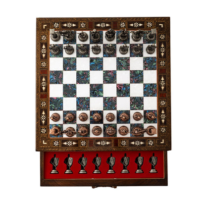 15’’ Unique Handmade Chess Set – Handmade Wooden Storage Board with Metal Chess Pieces – Luxury Gift for Men and Collectors – Gift for Dad (Purple)