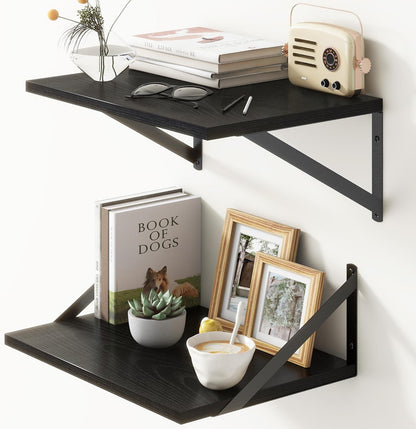 12 Inch Set 2, 16" 12" 12 Fun Memories Deep Floating Shelves for Wall, Deep Black Floating Shelves of W x D Wall Shelf
