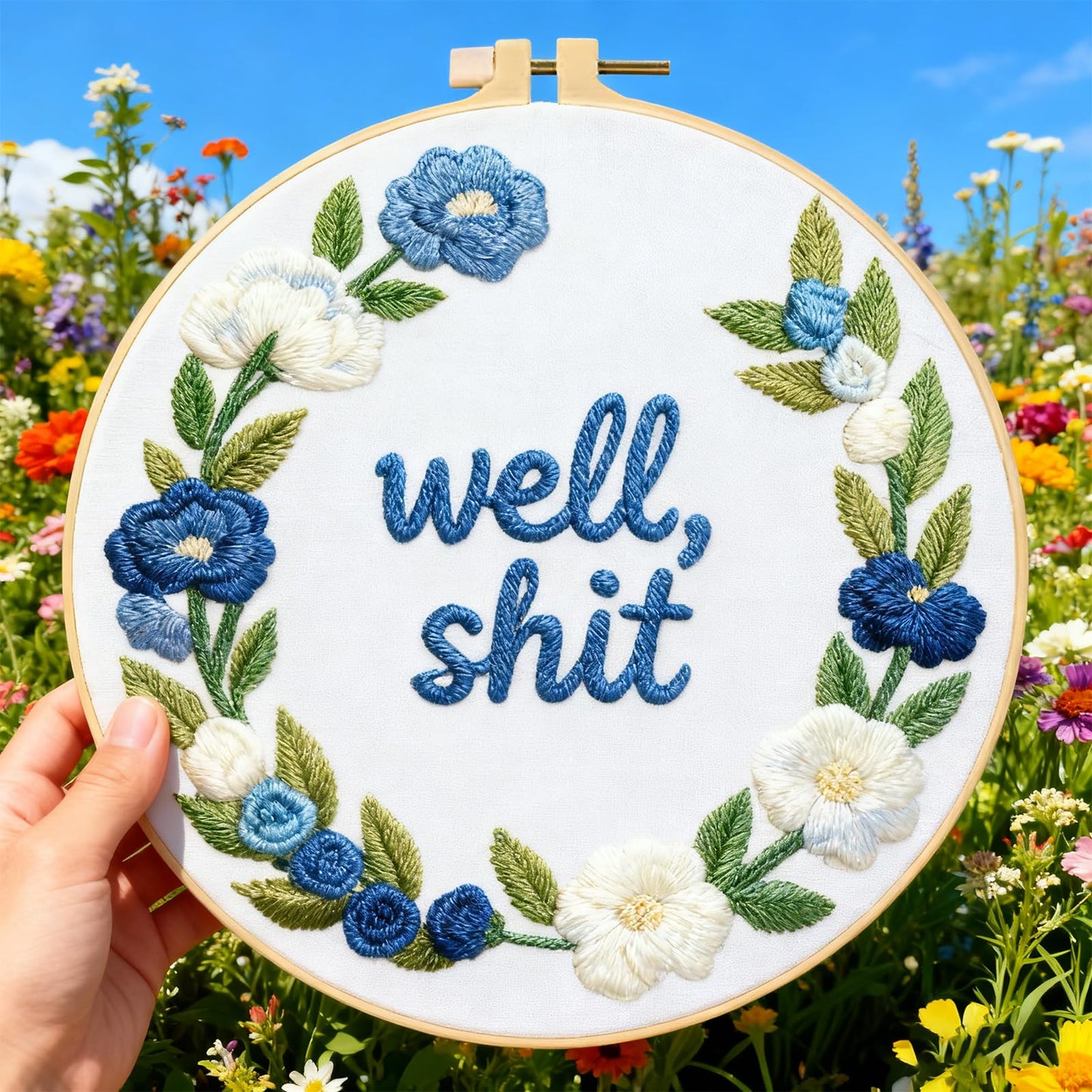 INFUNLY 6 Pack Wreath Embroidery Starter Kit for Beginners Inspirational Word DIY Embroidery Kits for Adult Loving You Stamped Needlepoint Set with Step-by-Step Instructions Threads Craft Lover Gift