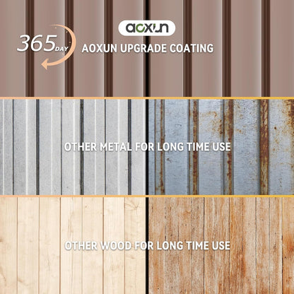 Aoxun 10x8 FT Shed with Floor Heavy-Duty Galvanized Steel Outdoor Storage Shed with Double Doors, Ventilated Weatherproof Design for Bike/Generator/Tool Organization (Brown with Floor)