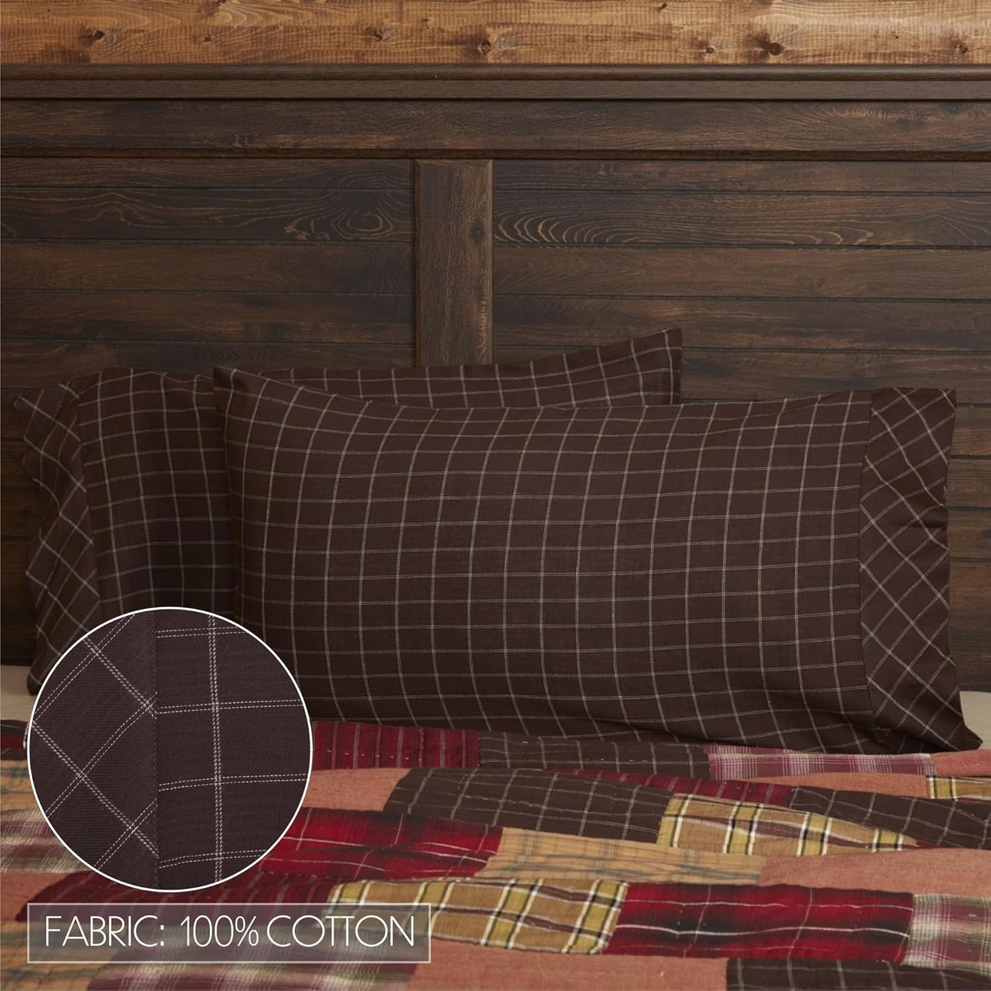 VHC Brands Standard Pillowcase Set, 21x30, Wyatt Bedding Accessory, Plaid Tan