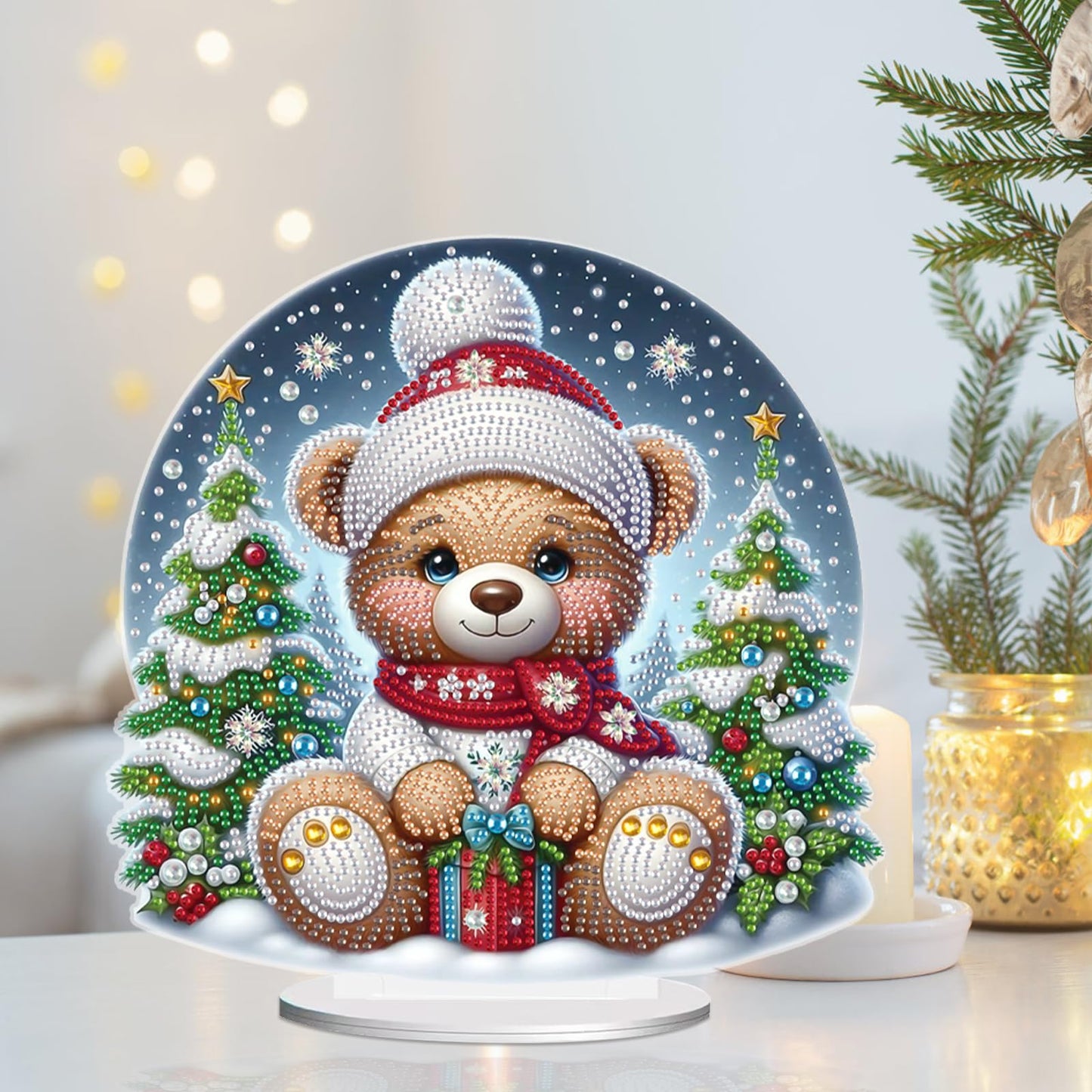 Christmas Diamond Painting Kits Tabletop decoration, DIY bear, 5D Diamond Art Home Ornament By Number Mosaic Arts Crafts For Home Office acrylic Tabletop Decor for Xmas Home Decor, New Year Gift