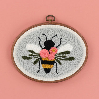 Kimberbell Punch Needle Set – Bloomin’ Bee - Complete DIY Embroidery Kit with Tool, Monks Cloth, Frame, Yarn & Dimensional Flowers – Adorable Bee Punch Needle Craft with Reusable Project Bag