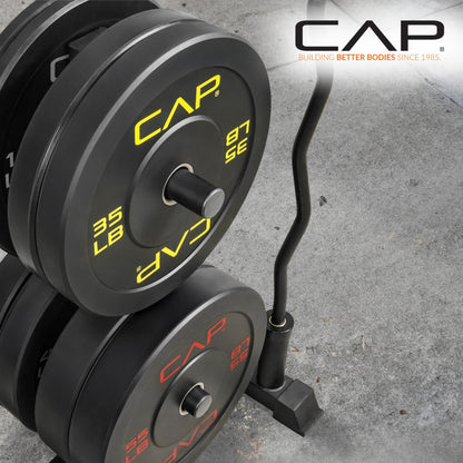 CAP Barbell 370 lb Economy Olympic Plate Set with Traditional Plate Rack & Barbell Storage | 6 Weight Posts + 4 Barbell Holders