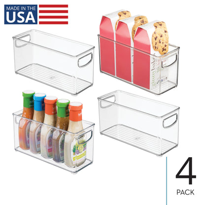 iDesign Slim Clear Plastic Stackable Storage Bin, Tall Narrow Organizer for Kitchen or Pantry, 4-Pack