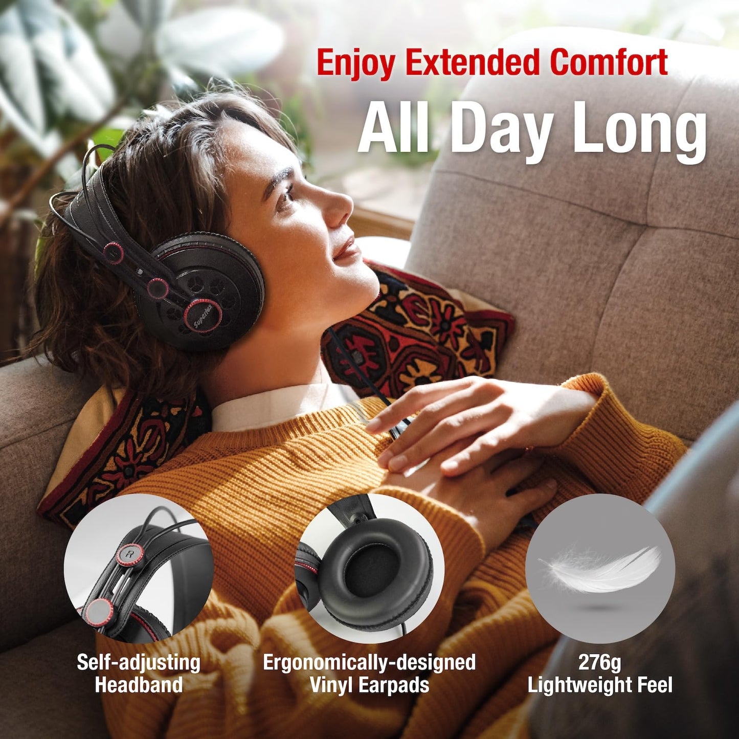 Superlux HD681 Semi-Open Studio Headphones, Wired Over-Ear with 50mm Neodymium Drivers, Single-Sided Cable, 10-30,000Hz, for Monitoring, Recording, Mixing, Podcast, Music