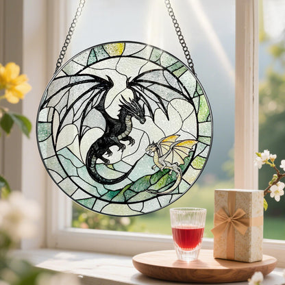 Stained Glass Window Hanging, Pauyadu 8 Inch Dragon Suncatcher Ornament, Stained Glass Suncatcher, Window Decor, Dragon Lovers Gifts, Gifts for Women, Men, and Friends