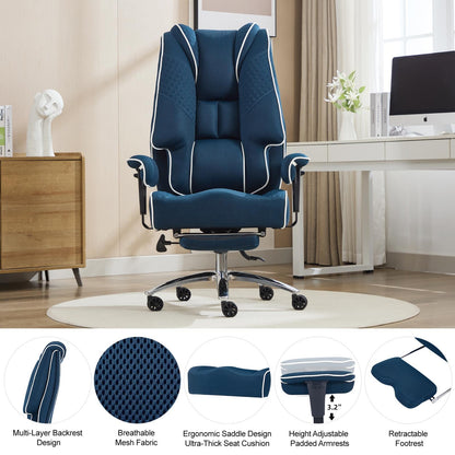 EXCEBET Big and Tall Office Chair 400lbs Wide Seat, Leather High Back Executive Office Chair with Lumbar Support, Ergonomic Chairs Padded Armrests & Thick Cushion (Mesh Blue)