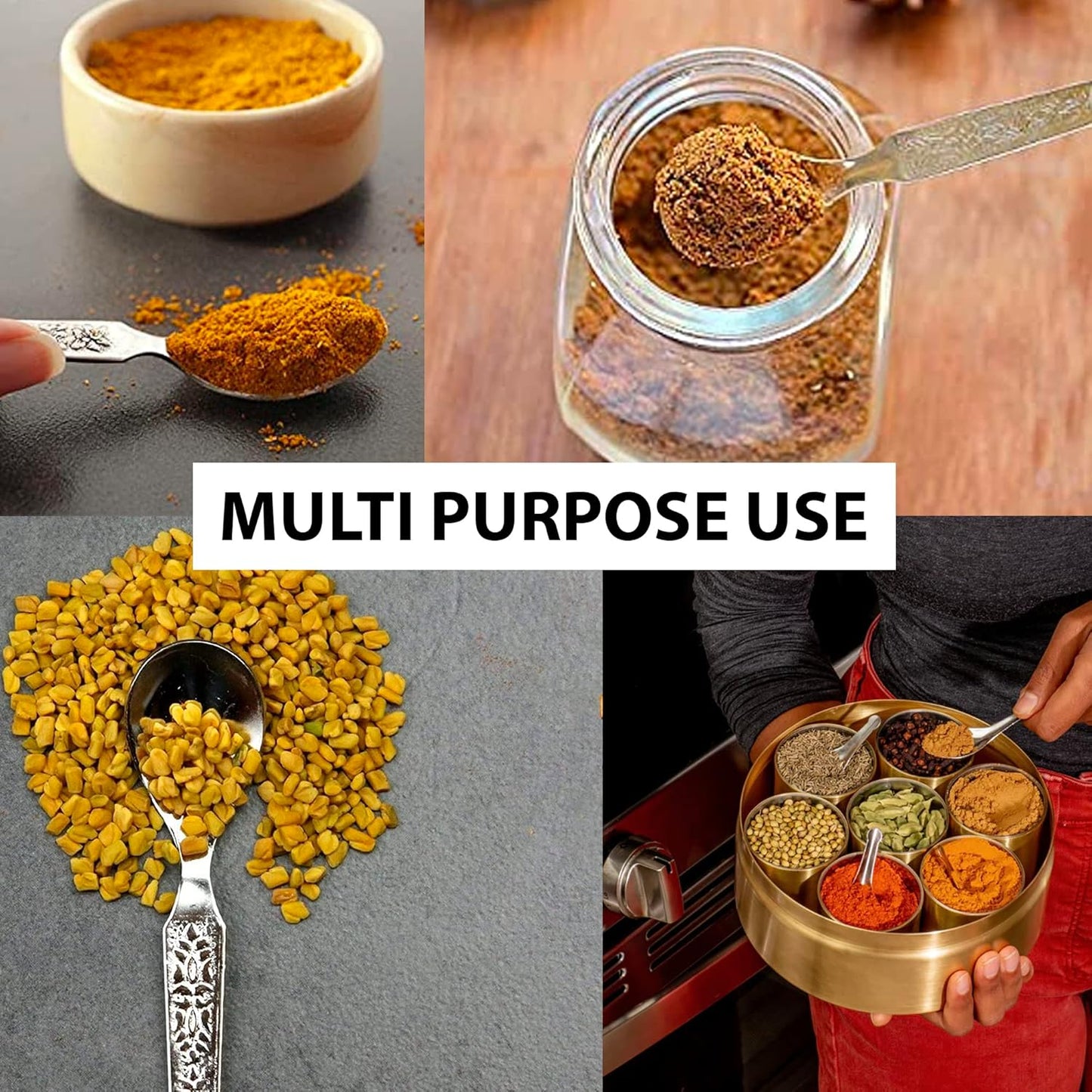 9 Pcs Stainless Steel Masala Spoons for Small Containers, Mini Spoon for Masala Dabba, All Tea Coffee Sugar & Spices, 4