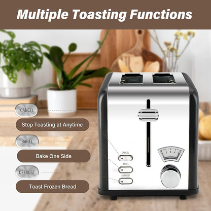 YSSOA 2-Slice Toaster, Extra Wide Slot & Removable Crumb Tray, Retro Stainless-Steel Style, 5 Browning Settings, New
