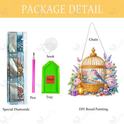 Yunzlly DIY Hanging Diamond Art Pendant Kit, Special Crystal Double Sided Diamonds Painting Ornament Kit for Adults, Acrylic Gem Painting Board for Window&Door&Wall (Bird)