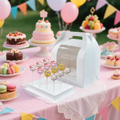 8pcs Portable Cake Pop Holder Boxes,Cake Pop Boxes Packaging, Cake Pop Display Stand with Clear Window,White Cakesicle Boxes