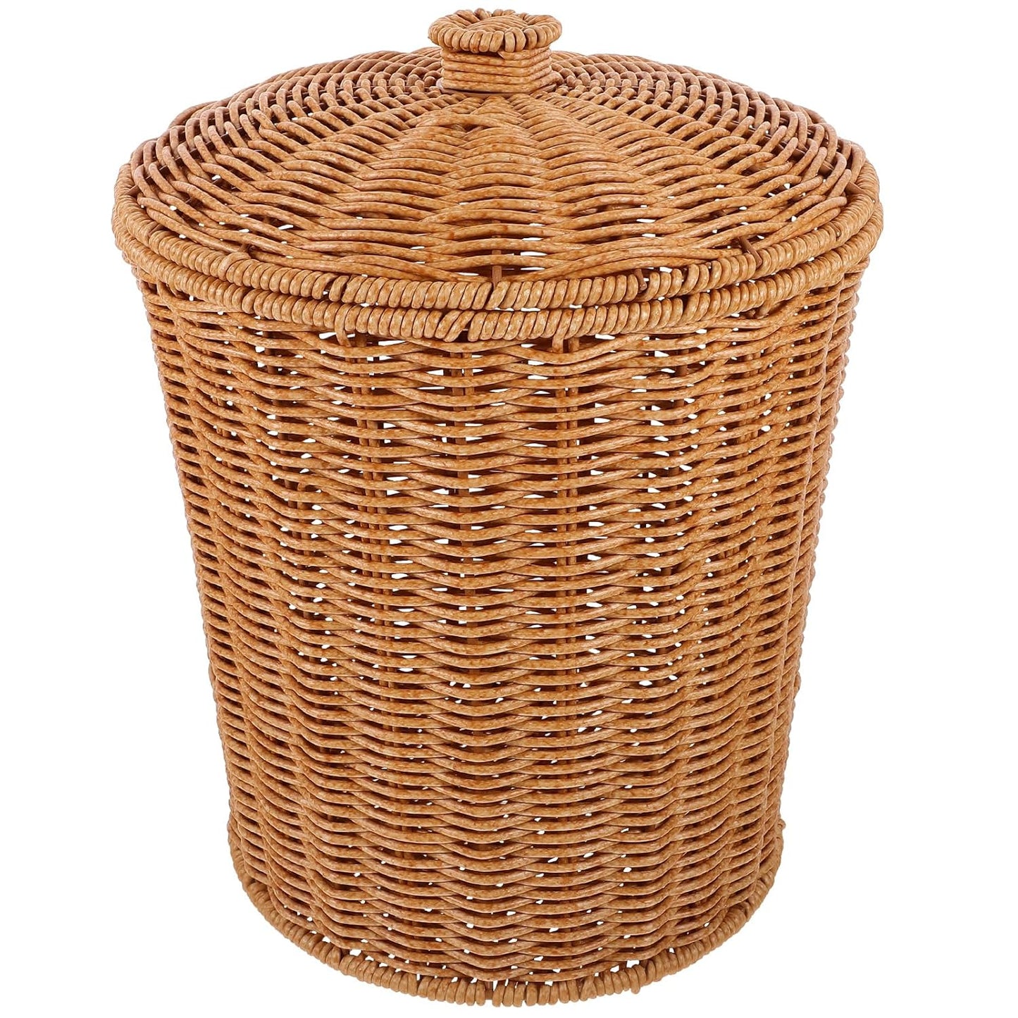 VICASKY Wicker Storage Basket with Lid, Dirty Clothes Container, Rattan Waste Basket, Bedroom Trash Can