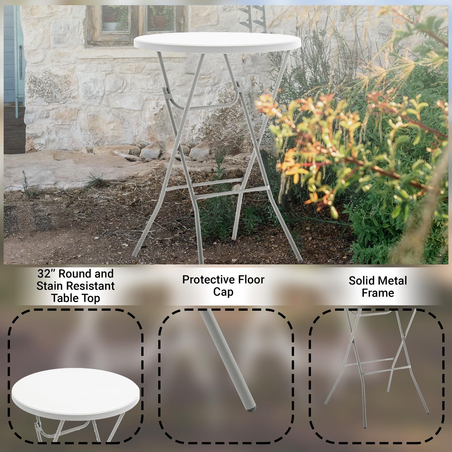 BTEXPERT White 32" Round 43" Bar Height Granite Folding Commercial Portable Banquet Card Plastic Coffee Dining Table for Wedding Party Coffee Event Home Kitchen Indoor Outdoor Set of 10