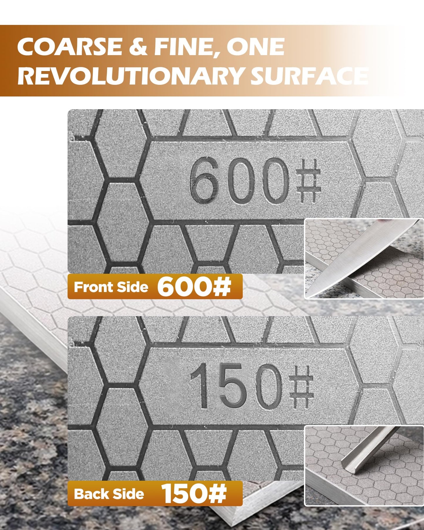 Gardmate Diamond Sharpening Stone Set, 150/600 Grit Double-Sided Diamond Plate Sharpening Stone with Angle Guide & Non-Slip Silicone Mat – Restoration & Sharpening Diamond Plate for Axes, Knives
