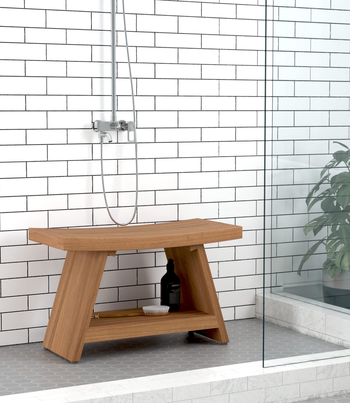 Patented 30" Asia Teak Shower Bench with Shelf - 30 Inch (Pack of 1)