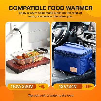 FORABEST Portable Microwave Food Warmer - Electric Lunch Box 80W with Insulated Bag and Utensils - 12V/24V Car/Truck & 110/220V Home/Office Use - Fits up to 10 x 7 x 5 Inches Containers - Blue