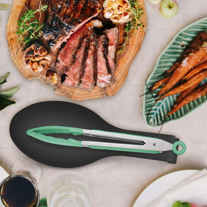 LIANYU Black Spoon Rest - Stainless Steel Spatula Ladle Spoon Utensil Holder for Kitchen Counter, Dishwasher Safe