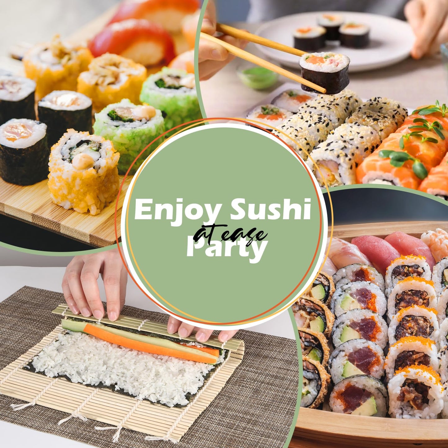 LEQC 10PCS Bamboo Sushi Mat 9.5"x9.5" – Durable Bamboo Sushi Rolling Mat, Tightly-Bound Design for Home Cooking & Professional Sushi Making (Green)