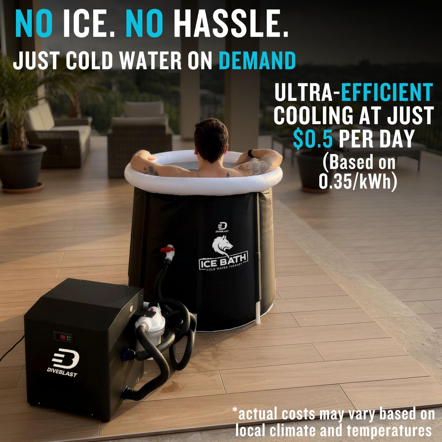 Diveblast Cold Plunge Tub With Water Chiller, Pump and Filter - Low Consumption 2/3 HP Cold Plunge Chiller - Cools Water Down to 39°F