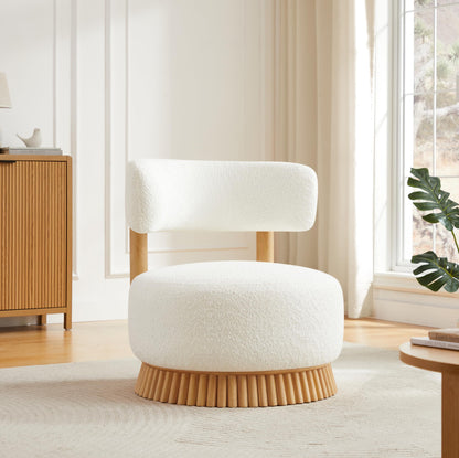 Christopher Knight Home Eloise Modern Accent Chair for Living Room, Boucle Upholstered Single Lounge Sofa Chair with Wooden Frame, Comfy Reading Chair for Bedroom, Light Beige+Natural