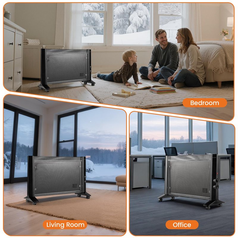 Space Heater for Indoor Use Large Room, 1500W Infrared Electric Room Heater for Bedroom Office, Overheating & Tip-Over Protection