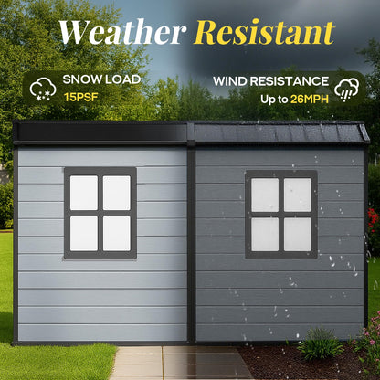 FammyLoft 4x8 FT Lean to Shed with Floor, Resin Storage Shed & Outdoor Storage Clearance with 2 Windows, Backyard Storage Sheds for Garden, Patio, Backyard, (Black+Grey)