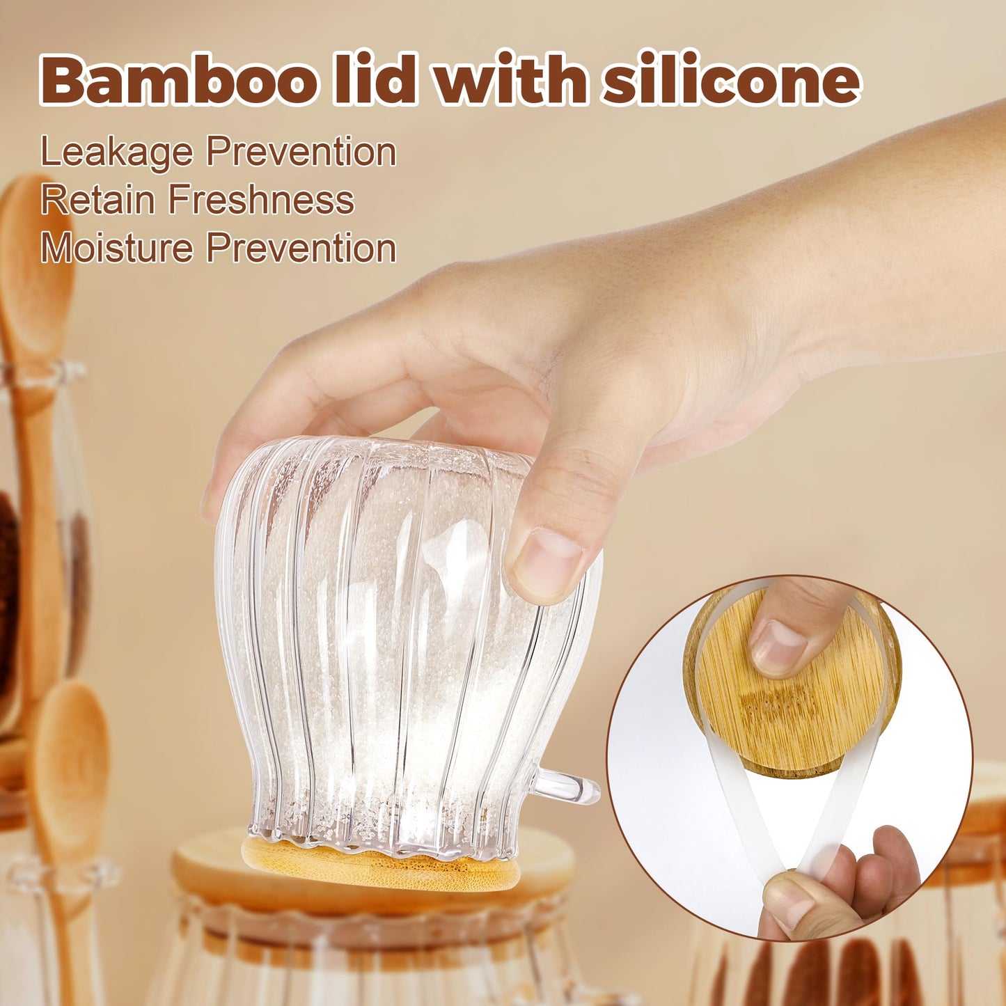 holoith 2Pcs Sugar Container with Bamboo Lid and Spoon,15oz Sugar Bowl Glass Jar for Coffee Bar Accessories Coffee Canister Kitchen Decor Housewarming Gift Christmas Refillable Design