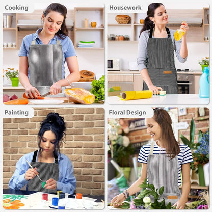 TREASO 2 Pack Aprons for Women with Pockets, Kitchen Cooking Apron for Men, Adjustable Apron Suitable for Chefs, Waiters, Baking, and Nail Technicians