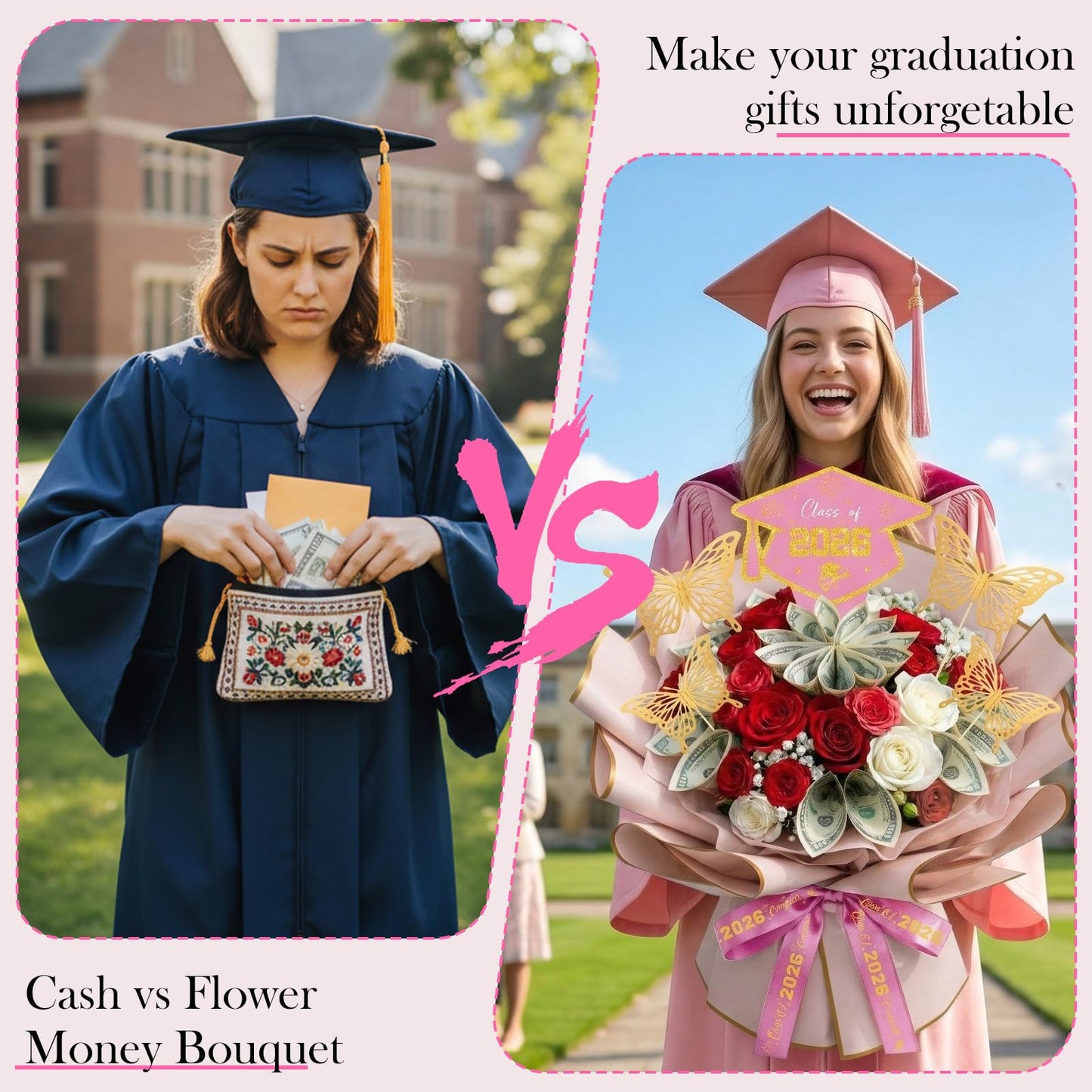 Silkovahamd Money Bouquet Kit Graduation 2026 - Graduation Gift Ideas Flower Gifts for Women, DIY Money Bouquet Wrapping Paper Ribbon, College High School Regalos de Graduación 2026