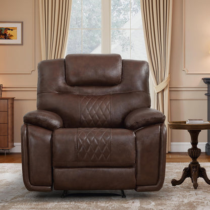 ANJ Genuine Leather Recliner Chair, Manual Reclining Chair with Ergonomic Design, Oversized Single Sofa Recliner with Soft Armrest and Flexible Footrest for Living Room,Red Brown