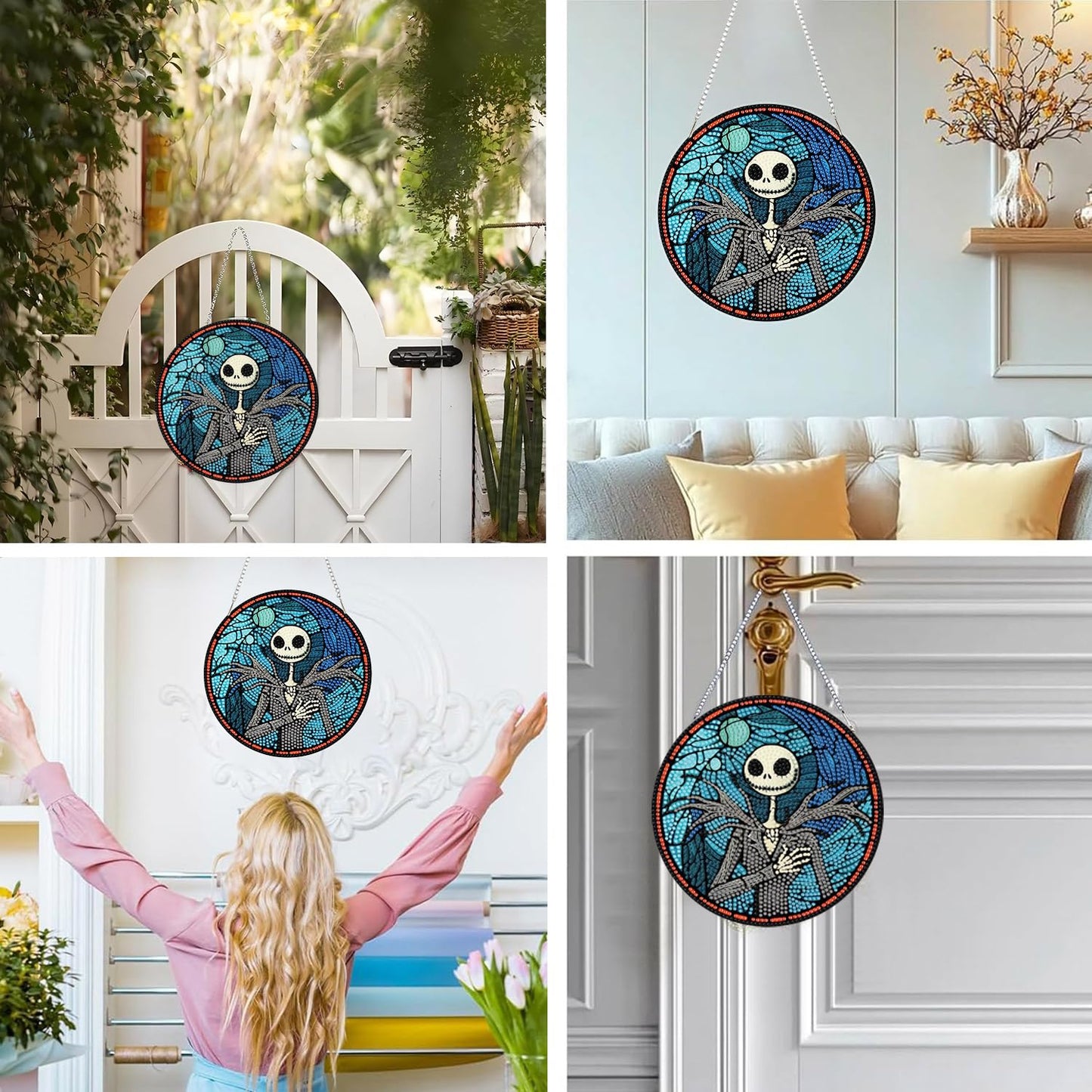 DIY Diamond Art Hanging Kit for Adult,Halloween Jack Acrylic Diamond Art Painting Window Pendants Home Garden Wall Hanging Kits Hanging Ornament Festival Gift