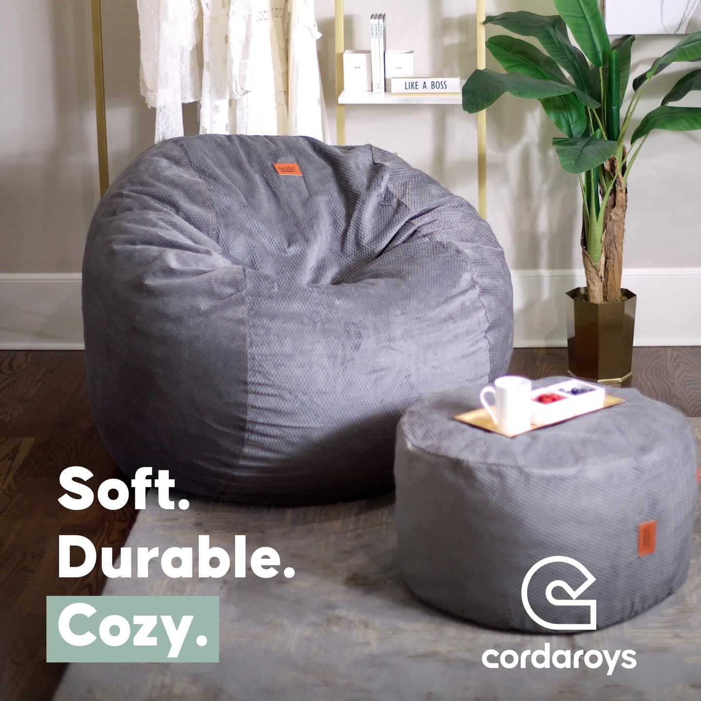 CordaRoy's Chenille Bean Bag Chair, Convertible Chair Folds from Bean Bag to Lounger, As Seen on Shark Tank, Moss - Full Size