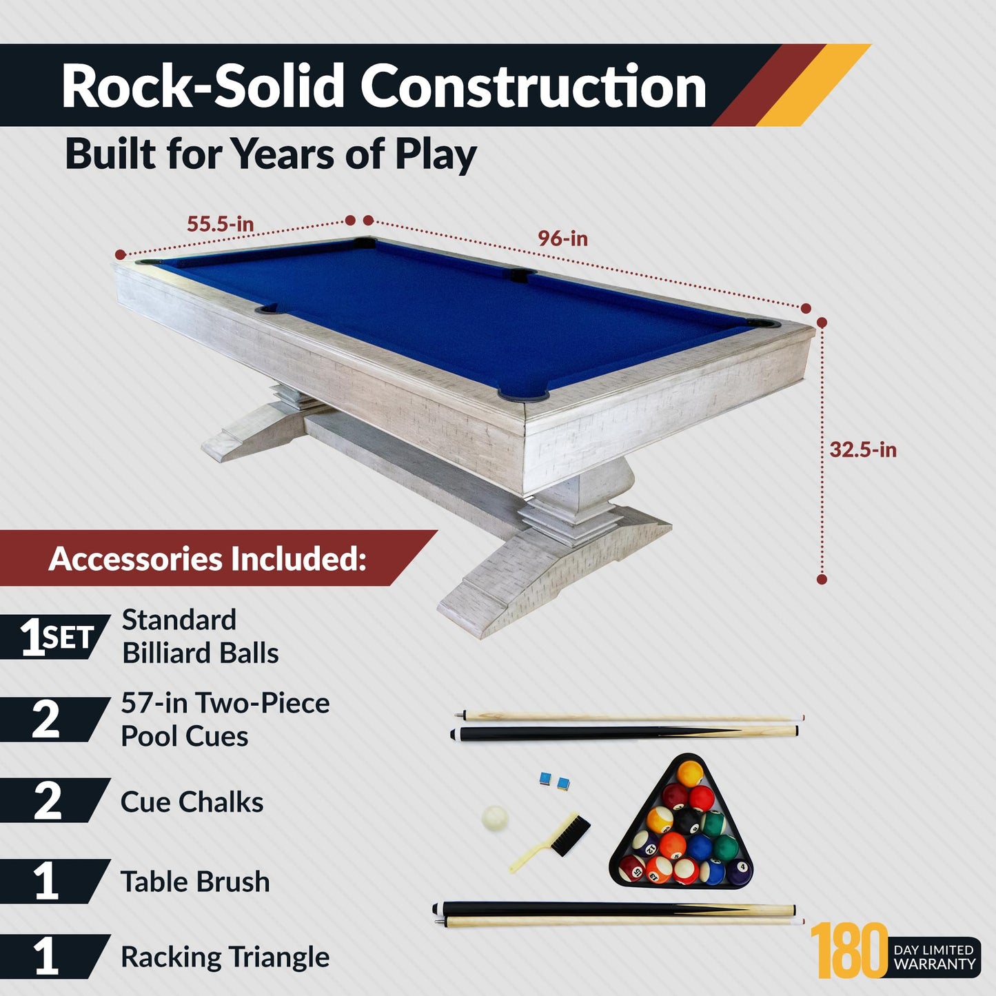 Hathaway Montecito 8ft Pool Table for Game Room – Billiard Table with Poly-Coated Non-Slate Playfield, Drop Pockets, Leg Levelers – Includes Cues, Pool Balls, Chalk, Triangle, Brush – Driftwood Finish