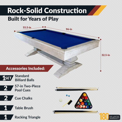 Hathaway Montecito 8ft Pool Table for Game Room – Billiard Table with Poly-Coated Non-Slate Playfield, Drop Pockets, Leg Levelers – Includes Cues, Pool Balls, Chalk, Triangle, Brush – Driftwood Finish