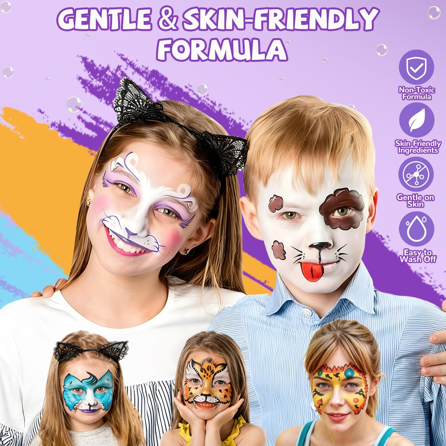 Face Painting Kit – 42 Colors Water Activated Face Paint Set, Easy Apply & Remove, Skin-Safe & Non-Toxic, Professional Kit with Brushes, Stencils & Gems for Halloween, Party, Festival & Cosplay