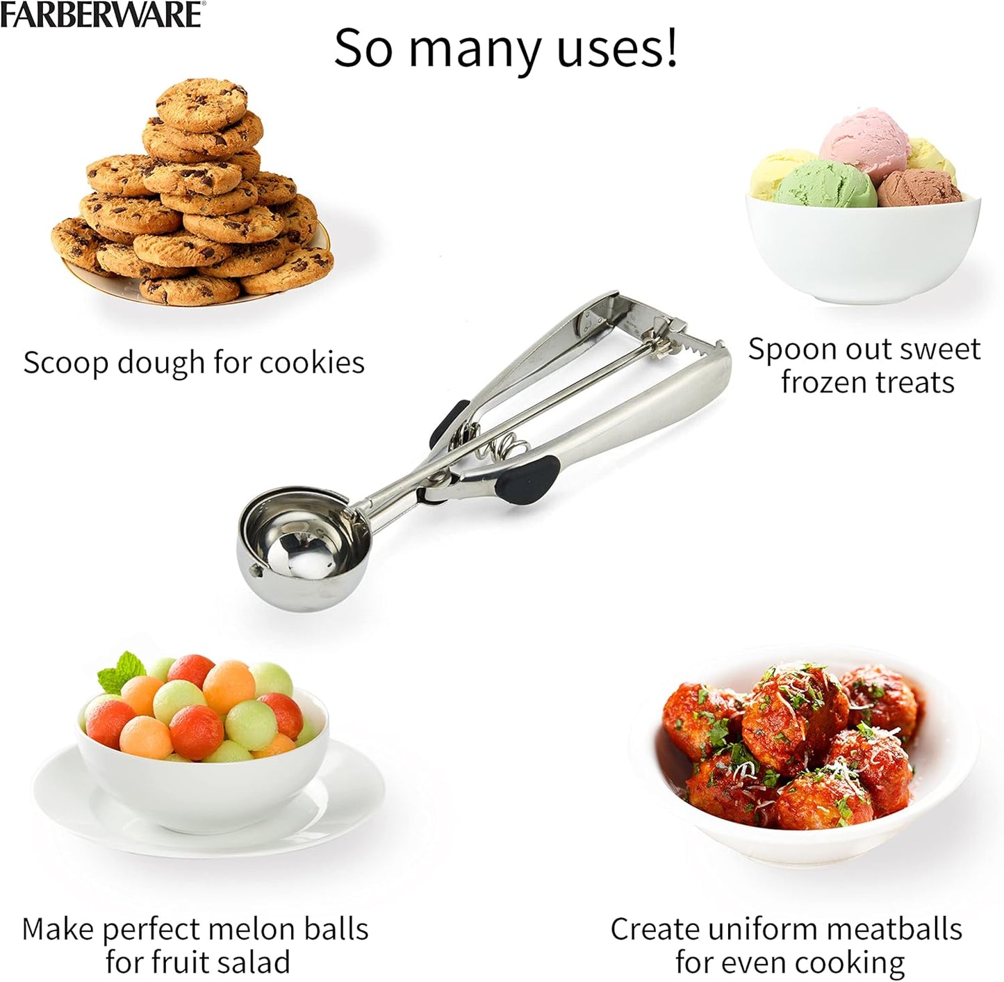 Farberware Professional Stainless Steel Cookie Dough Scoop - 8.27 Inch, Black