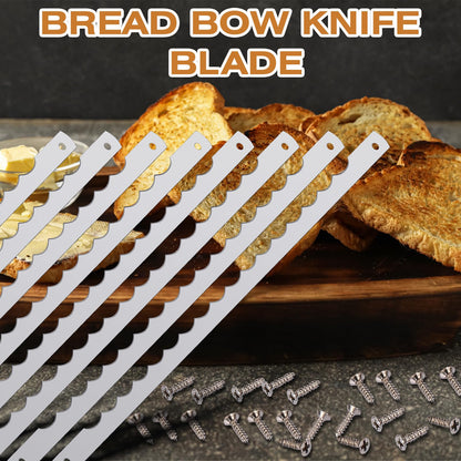 Therwen 12 Pcs Bread Bow Knife Blades 10.8" Serrated Stainless Steel Blades with Screws Replacement for Wood Bread Cutter, Sourdough, Baguettes, Cakes