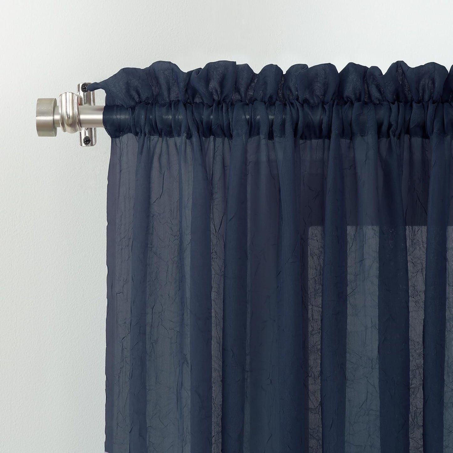 No. 918 Erica Crushed Sheer Voile Curtain Panel - 51" x 95", Navy Blue, Rod Pocket