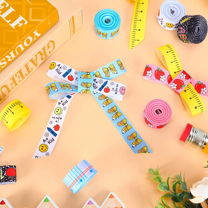 Whaline 6 Rolls Back to School Grosgrain Ribbons 7/8" 30 Yards Fabric Craft Ribbon Composition Notebook Ruler Pencil Bow Apples Ribbon for Wreath Bow Gift Wrap Party Decor